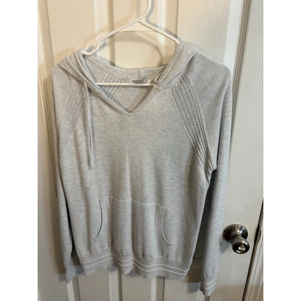 Athleta Lightweight Knit Hoodie Women’s Small Gray Athleisure Top - Picture 2 of 4